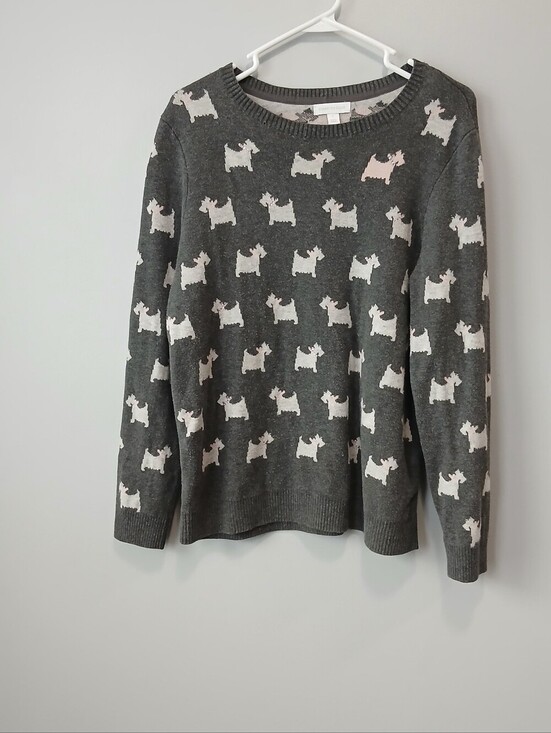 Charter Club Sweaters - Charter Club Novelty Schnauzer Dog Print Sweater Women's Large